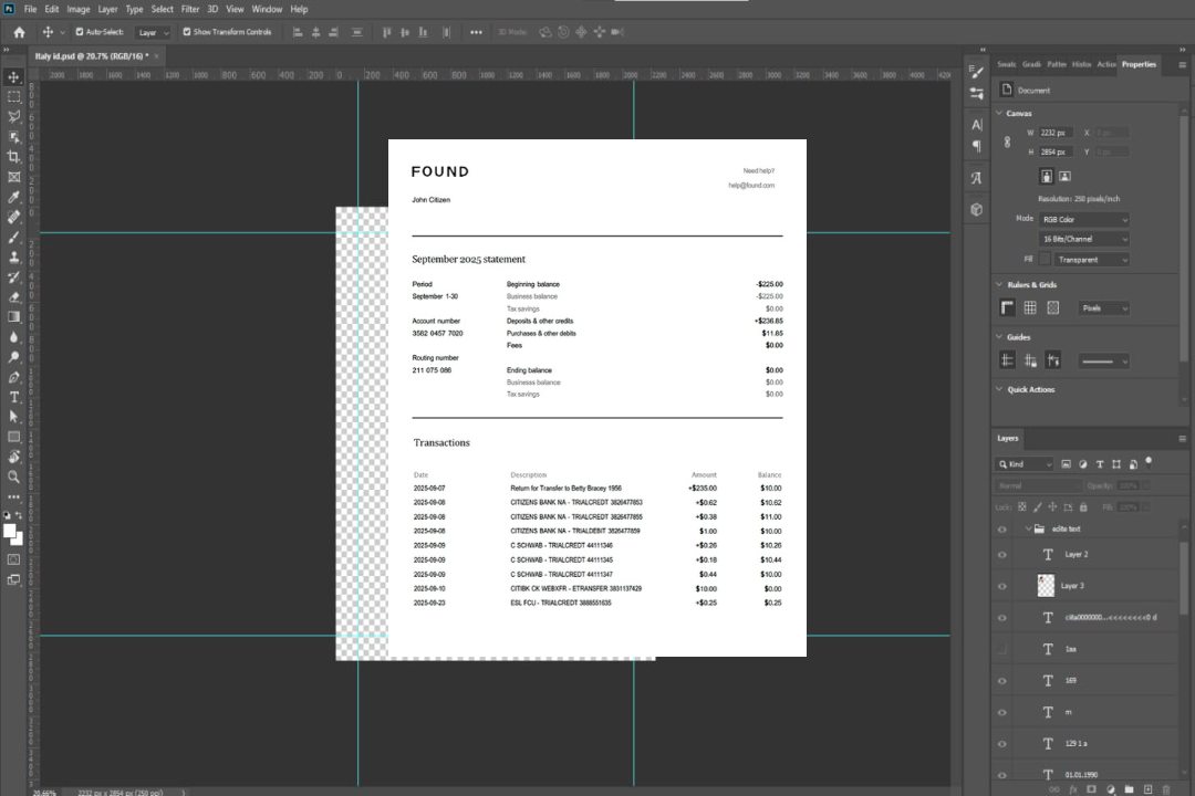 USA Found Relevé de compte Modèle Word et PDF template